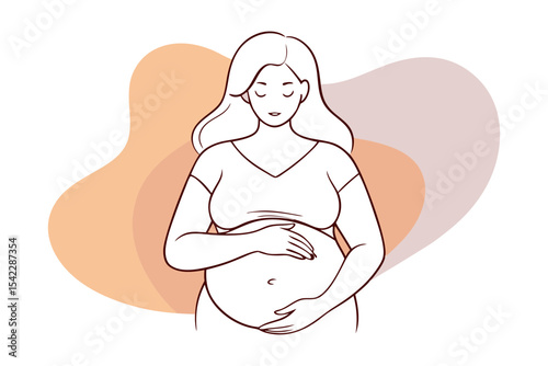 pregnant woman holding belly line sketch