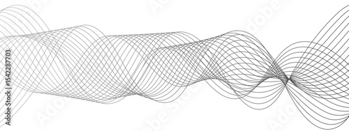 Abstract modern background with black and white wavy lines dynamic, symmetrical, and continuous waveform pattern. Smooth flowing effect that resembles oscillating waves or frequency and motion.