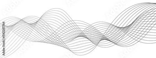 Abstract modern background with black and white wavy lines dynamic, symmetrical, and continuous waveform pattern. Smooth flowing effect that resembles oscillating waves or frequency and motion.
