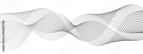 Abstract modern background with black and white wavy lines dynamic, symmetrical, and continuous waveform pattern. Smooth flowing effect that resembles oscillating waves or frequency and motion.