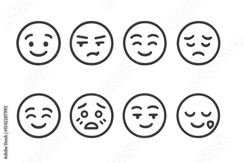 Emotions Line Icons. Line style icons of social emotions: empathetic face, jealous face, prideful face, ashamed face. grateful