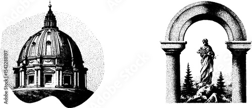 Renaissance dome and fresco artistic set for historical design concepts