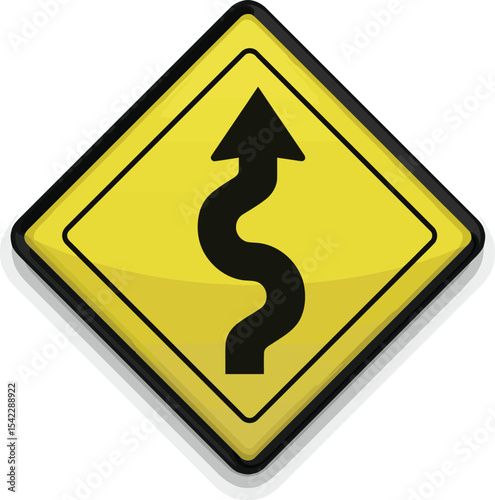 Winding Road Ahead Drive Safely with Caution Sign Illustration