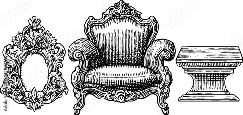 Elegant rococo armchair with floral crest and gothic frame design for interior decor