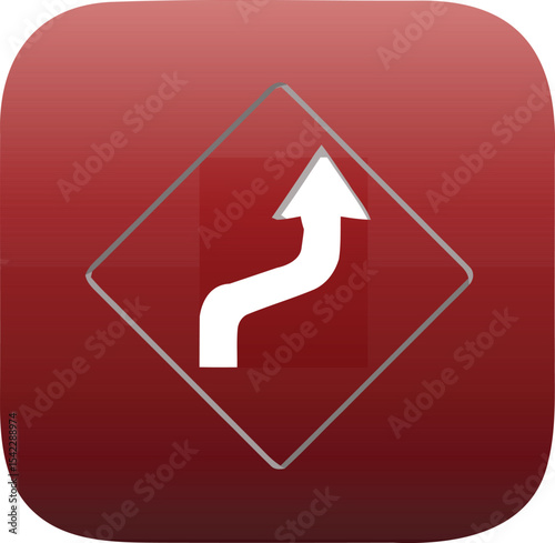 Red Diamond Shaped Curve Ahead Sign Navigation and Road Safety Icon