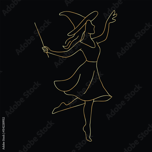halloween witch with a broom