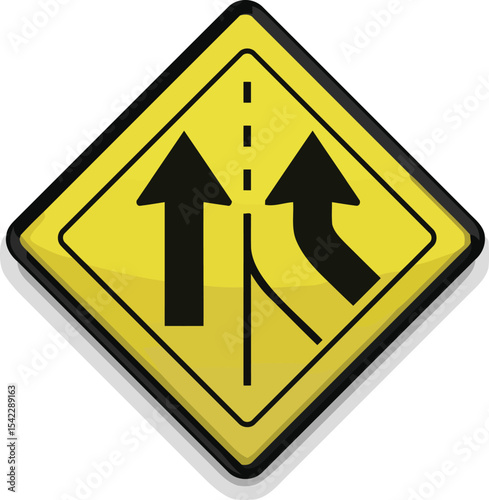 Merging Lanes Ahead Road Sign Illustration
