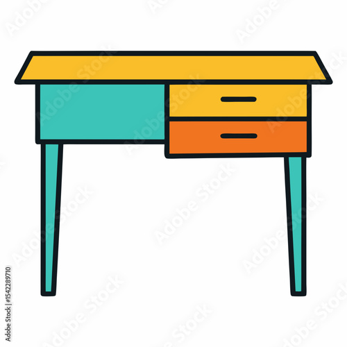 Retro style desk with two drawers illustration