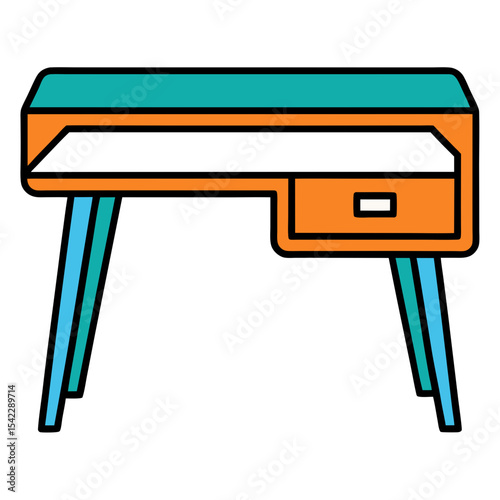 Modern desk illustration with single drawer
