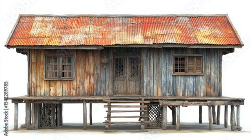 Rustic wooden house on stilts