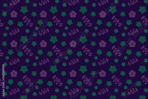 Seamless pink floral pattern on dark background.