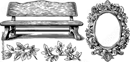Russian folk bench and mughal carved seat with ornamental frame design