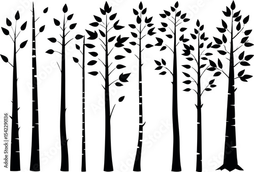Flat Vector Silhouettes of Trees on White Background – Nature Elements Pack