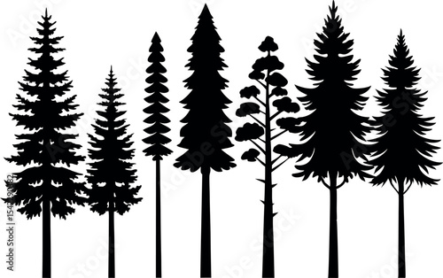 Black Tree Silhouette Set – Vector Illustration of Various Tree Shapes