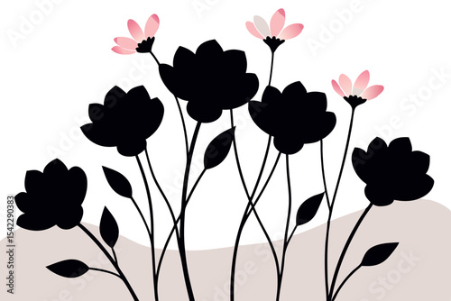 Beautiful Black and Pink Floral Design on Black Canvas