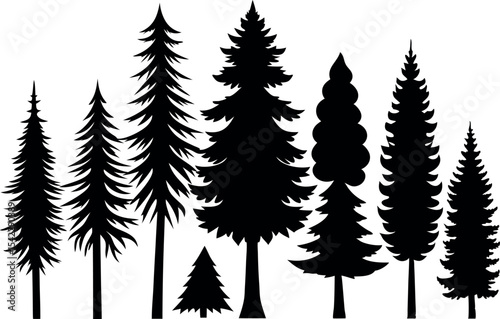 Black Tree Silhouette Set – Vector Illustration of Various Tree Shapes