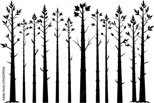 Black Tree Silhouette Set – Vector Illustration of Various Tree Shapes