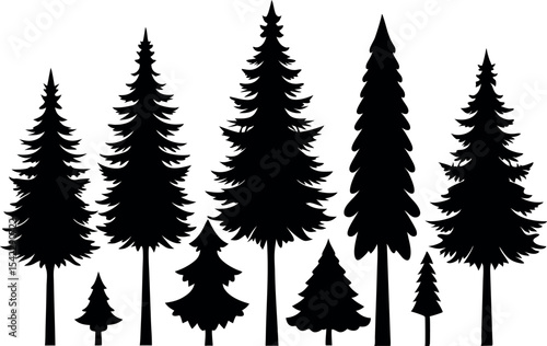 Black Tree Silhouette Set – Vector Illustration of Various Tree Shapes