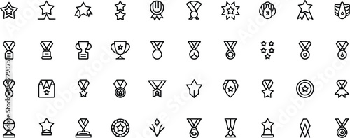 Recognition and Achievement Icons: Minimalist Line Art Set for Awards, Stars, Medals, and Trophies