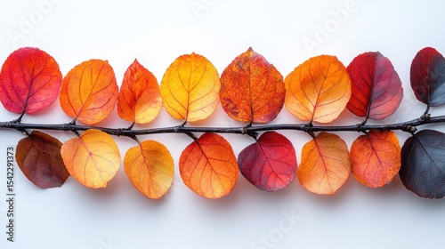 Vibrant autumn leaves arranged on a branch