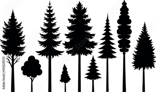 Black Tree Silhouette Set – Vector Illustration of Various Tree Shapes