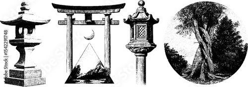 Traditional japanese gates and cultural elements for design and decoration