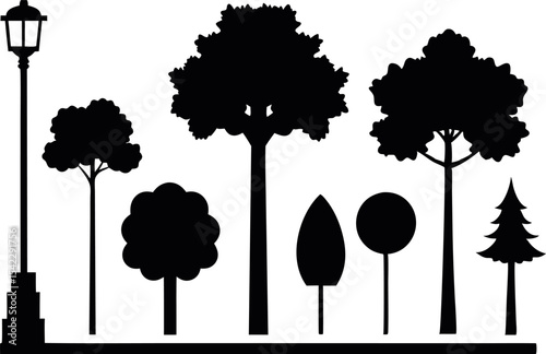 Flat Vector Silhouettes of Trees on White Background – Nature Elements Pack