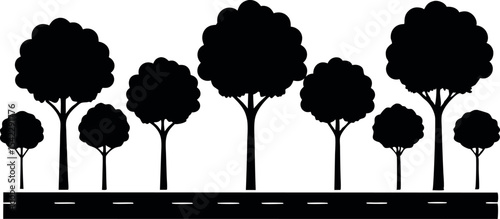 Flat Vector Silhouettes of Trees on White Background – Nature Elements Pack