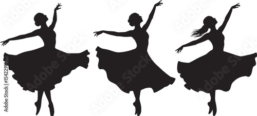 Female dancers in performance motion vector illustration