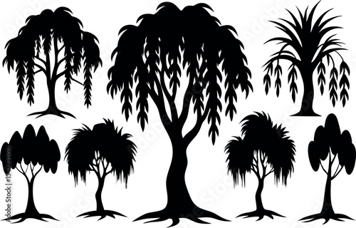 Black Tree Silhouette Set – Vector Illustration of Various Tree Shapes