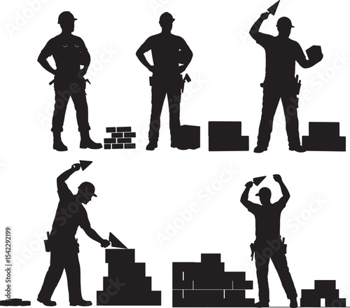Bricklayer working with bricks vector illustration