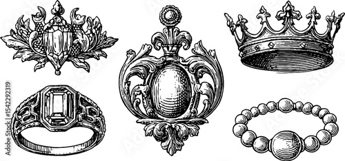 Antique jewelry collection featuring victorian and art deco designs for fashion and decor