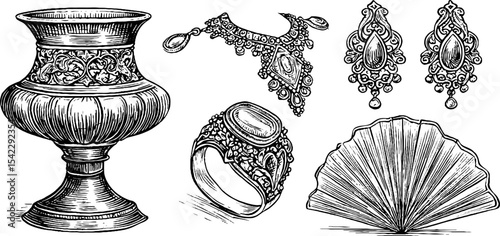Victorian jet necklace and byzantine filigree jewelry collection with intricate designs