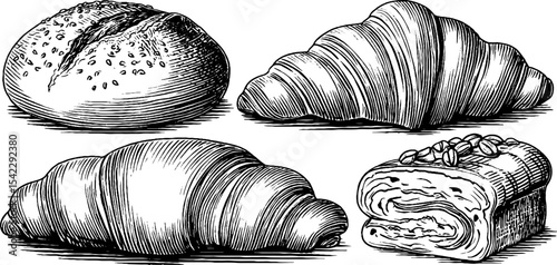 Diverse set of artisan breads featuring victorian sourdough and ottoman sesame pastries