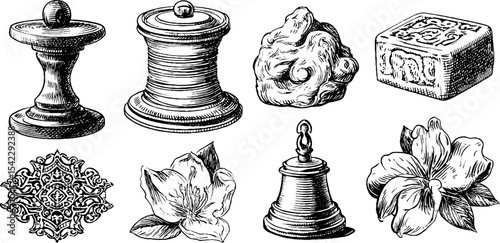 Victorian lace bobbin and renaissance stone elements for decorative design