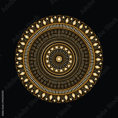 Luxurious Golden Mandala Ornament on Black Background