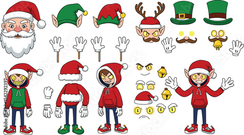 Customizable Christmas Character Creation Kit: Santa Claus, Elves, Hats, and Accessories for Festive Holiday Designs and Fun