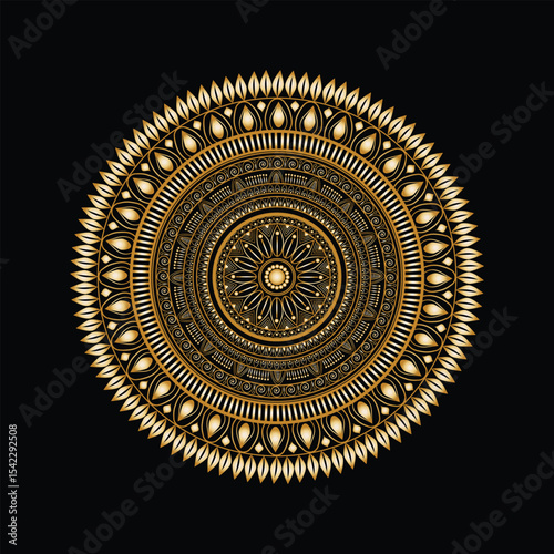 Luxurious Golden Mandala Ornament on Black Background