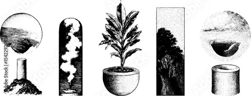 Artistic visual poetry set featuring abstract shapes and nature elements for creative design