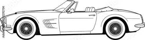 Vintage Classic Convertible Car Outline Drawing, Ideal for Automotive, Retro, and Transportation Designs
