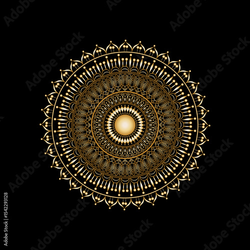 Luxurious Golden Mandala Ornament on Black Background