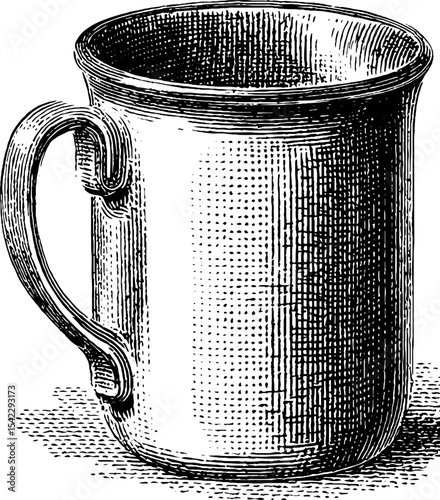 Vintage engraving style sippy cup with handle for classic art and design projects