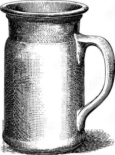 Vintage engraved sippy cup with handle design for retro art and decor