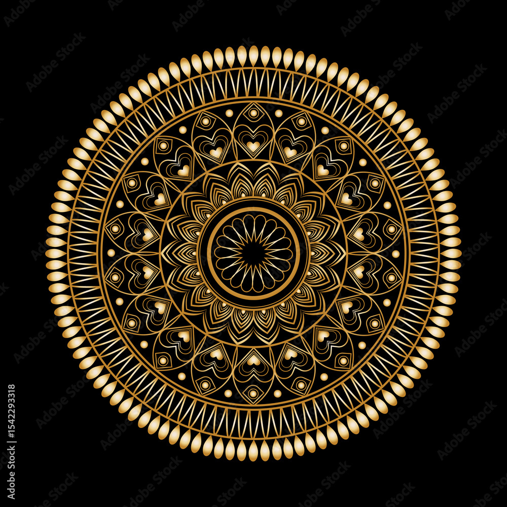 Obraz premium Luxurious Golden Mandala Ornament on Black Background