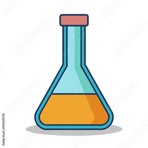 Science illustration of a chemistry Erlenmeyer flask with orange liquid substance