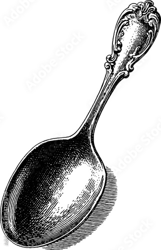 Vintage engraving spoon design featuring mashed food theme for culinary art