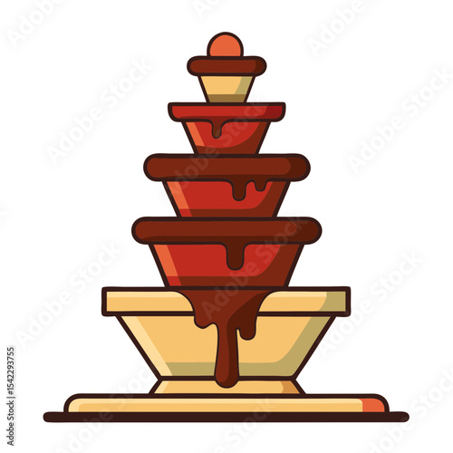 Whimsical Chocolate Fountain with Dripping Deliciousness and a Fun Cartoon Aesthetic