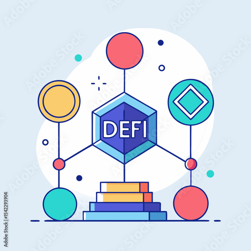 Abstract Decentralized Finance Illustration with Geometric Shapes and Blockchain Technology