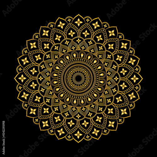 Luxurious Golden Mandala Ornament on Black Background