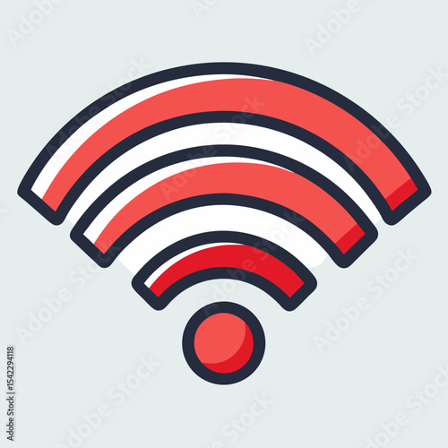 Stylized red and white WiFi symbol with dark navy blue outlining design